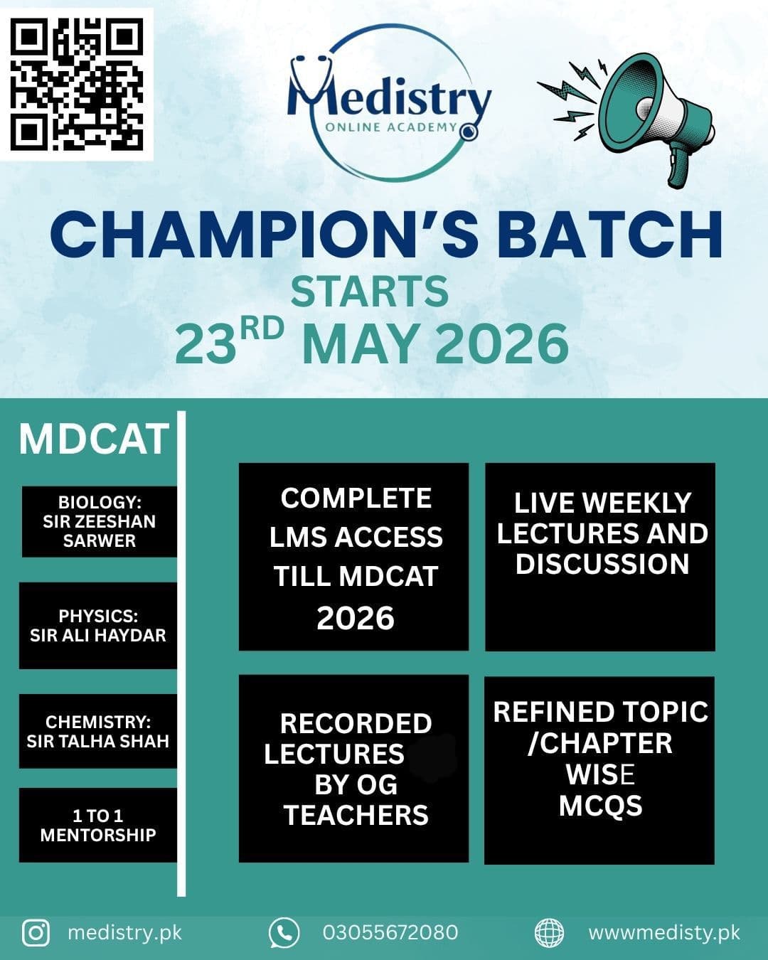 Champion's Batch MDCAT – starts 23rd May 2026